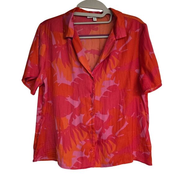 Women's Maison d'Amelie Pink & Orange Tropical Button Down Blouse - Size Small - Picture 1 of 10